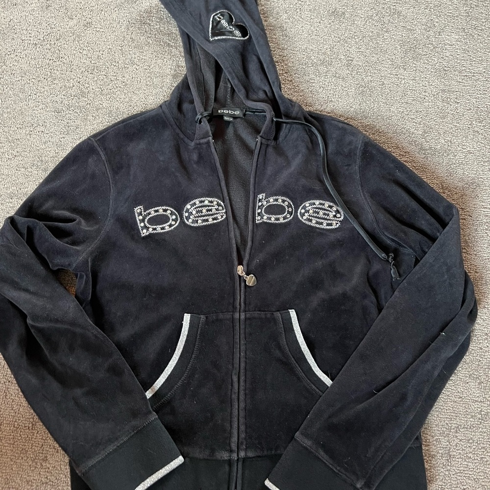 BeBe Hooded Zip-Up Sweat Jacket with rhinestone detailing
